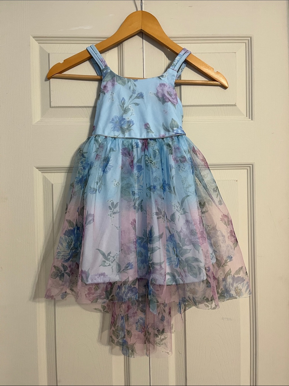 Rare Editions Light Blue Floral High-Low Tulle Dress